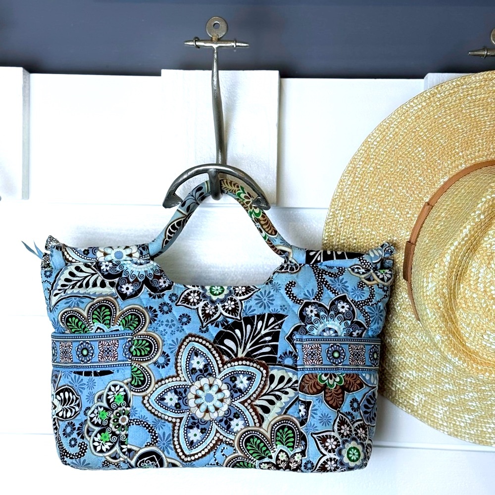 Vera Bradley “Bali Blue” Floral Satchel Bag with zip top closure, rolled handles